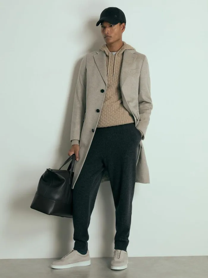 REISS Sweaters Men Atelier CabledCashmere Hoodie Soft Brown Melange