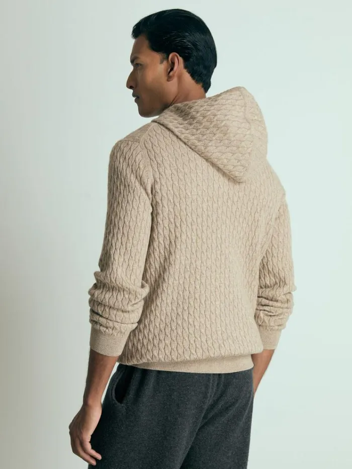 REISS Sweaters Men Atelier CabledCashmere Hoodie Soft Brown Melange