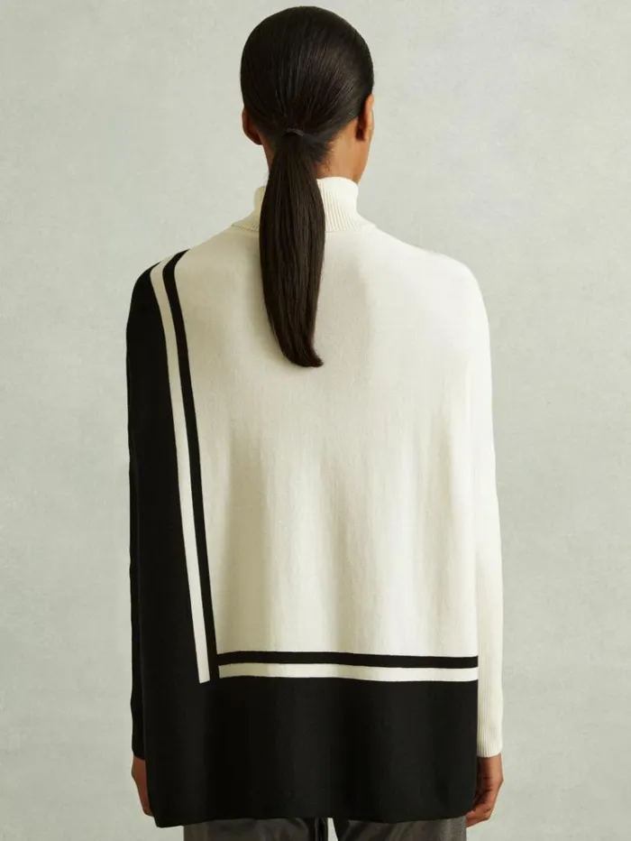 REISS Sweaters Women Colourblock Roll Neck Split Hem Jumper Creamblack