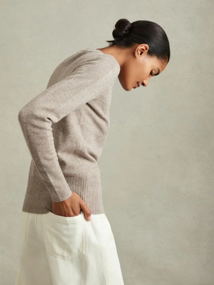 REISS Sweaters Women Wool Blend Crew Neck Jumper With Cashmere Neutral