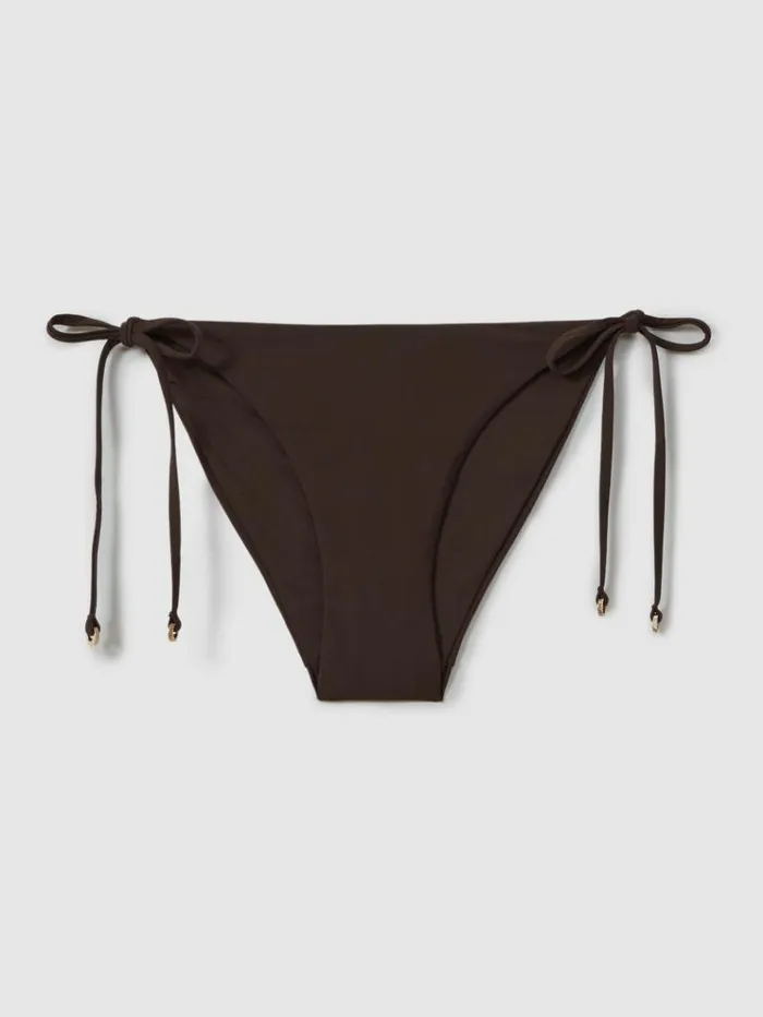 REISS Swimwear Women Side Tie Bikini Bottoms Chocolate