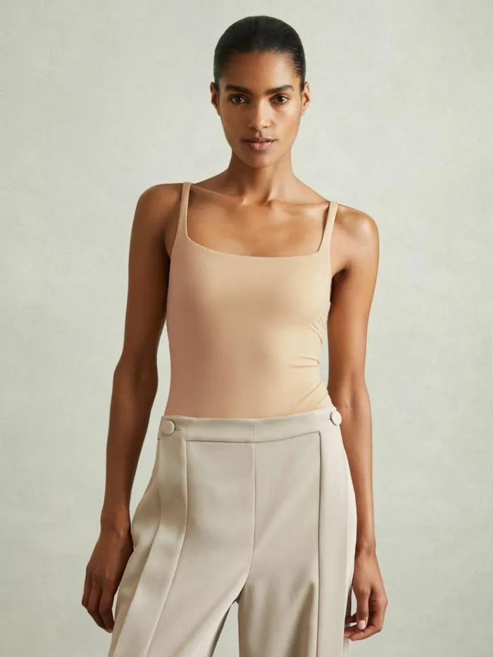 REISS Tops Women Seamless Square Neck Thong Bodysuit Neutral