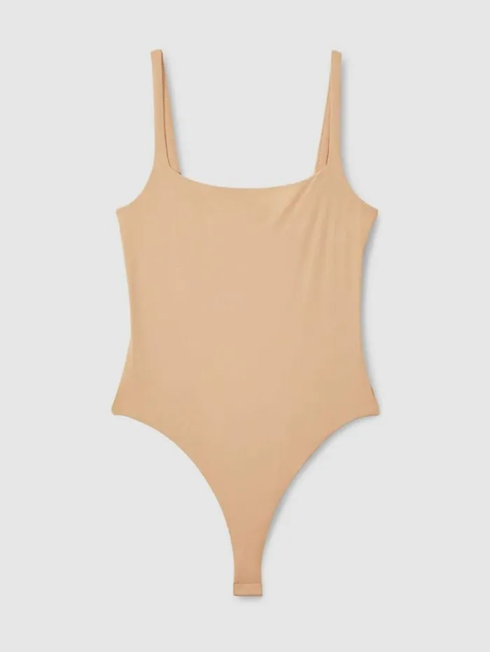 REISS Tops Women Seamless Square Neck Thong Bodysuit Neutral