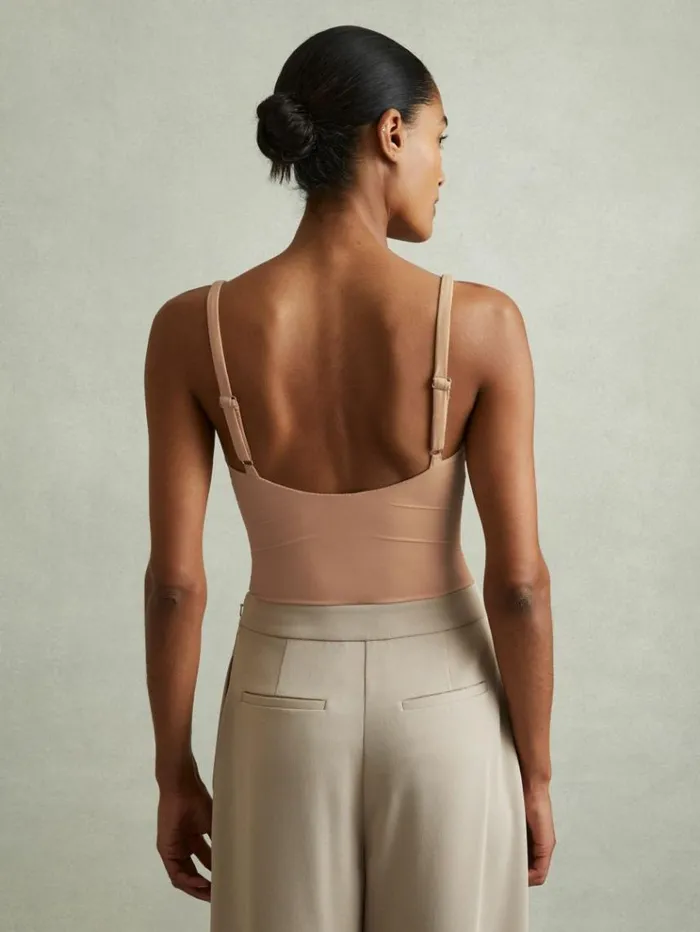 REISS Tops Women Seamless Square Neck Thong Bodysuit Neutral