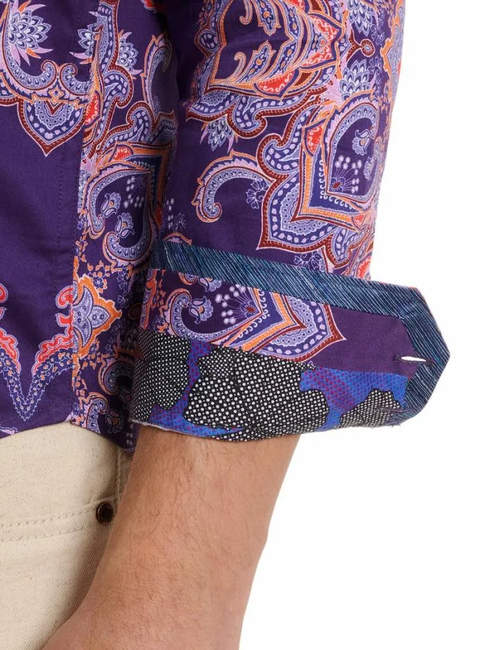 Robert Graham Button Down Shirts Men Casino Royale Long Sleeve Button Down Shirt Purple
