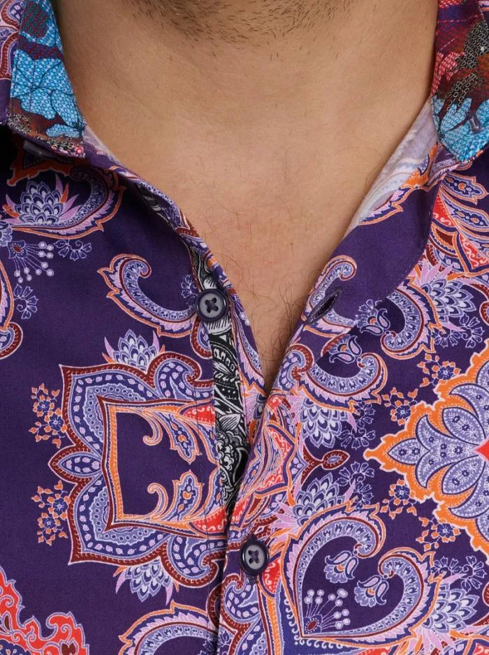 Robert Graham Button Down Shirts Men Casino Royale Long Sleeve Button Down Shirt Purple