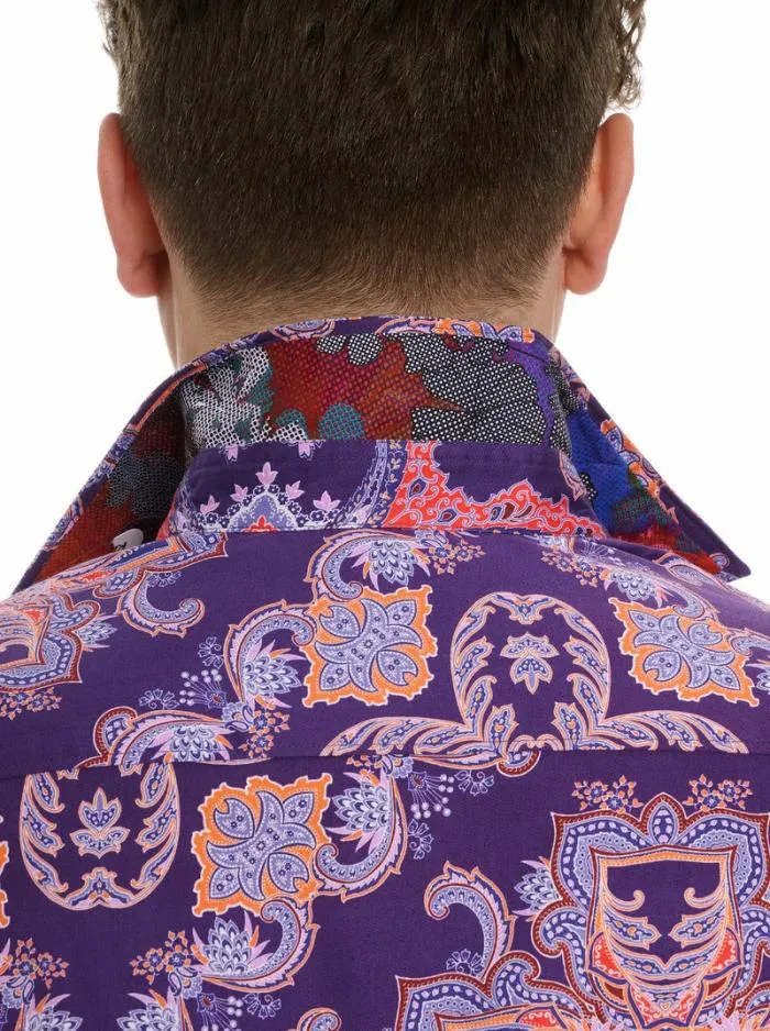 Robert Graham Button Down Shirts Men Casino Royale Long Sleeve Button Down Shirt Purple