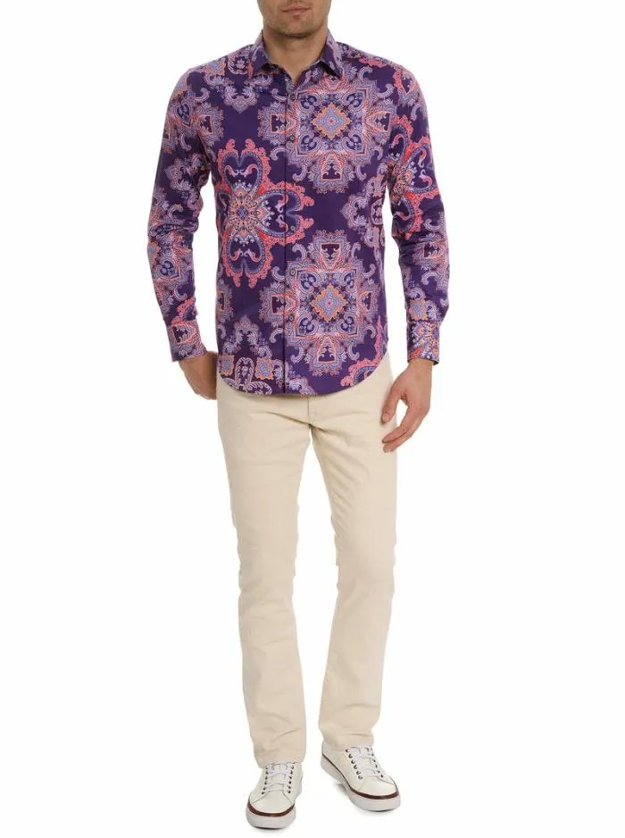 Robert Graham Button Down Shirts Men Casino Royale Long Sleeve Button Down Shirt Purple
