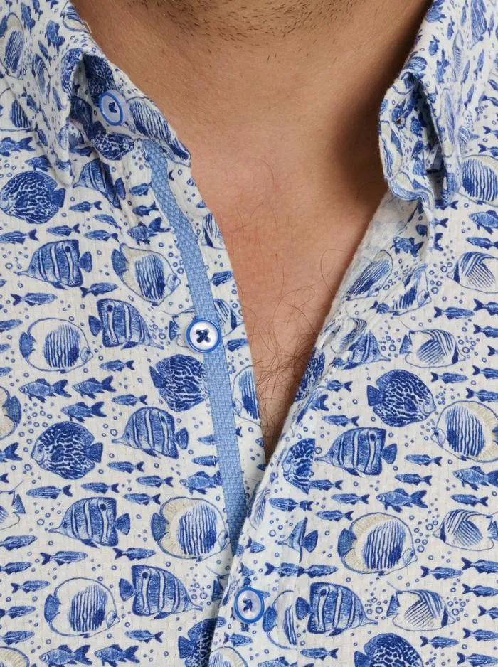 Robert Graham Button Down Shirts Men Fenwick Short Sleeve Button Down Shirt Blue