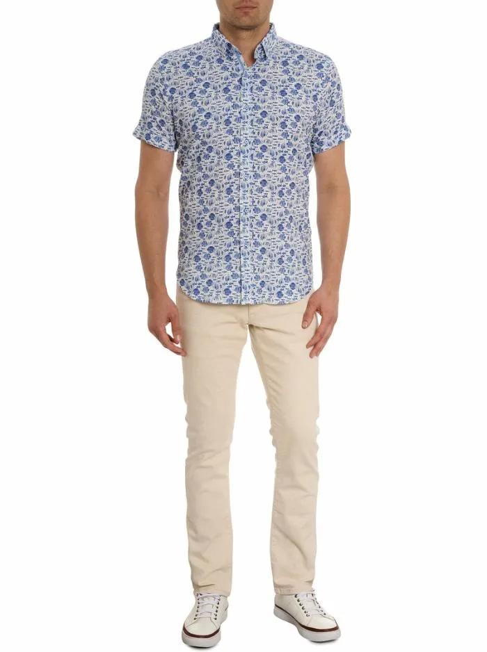 Robert Graham Button Down Shirts Men Fenwick Short Sleeve Button Down Shirt Blue