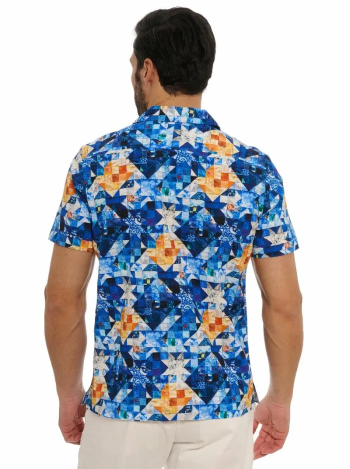 Robert Graham Button Down Shirts Men Sashiko Short Sleeve Button Down Shirt Multi
