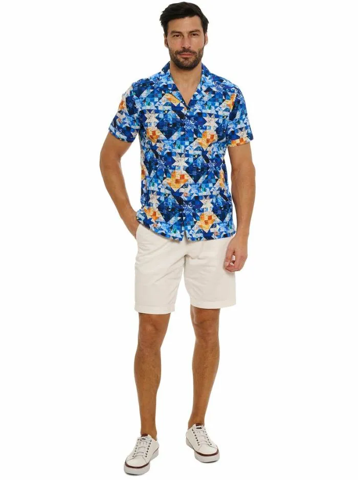 Robert Graham Button Down Shirts Men Sashiko Short Sleeve Button Down Shirt Multi