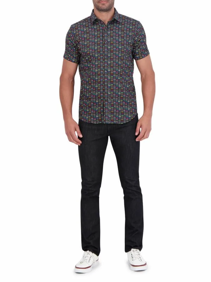 Robert Graham Button Down Shirts Men Spectacle Short Sleeve Button Down Shirt Black