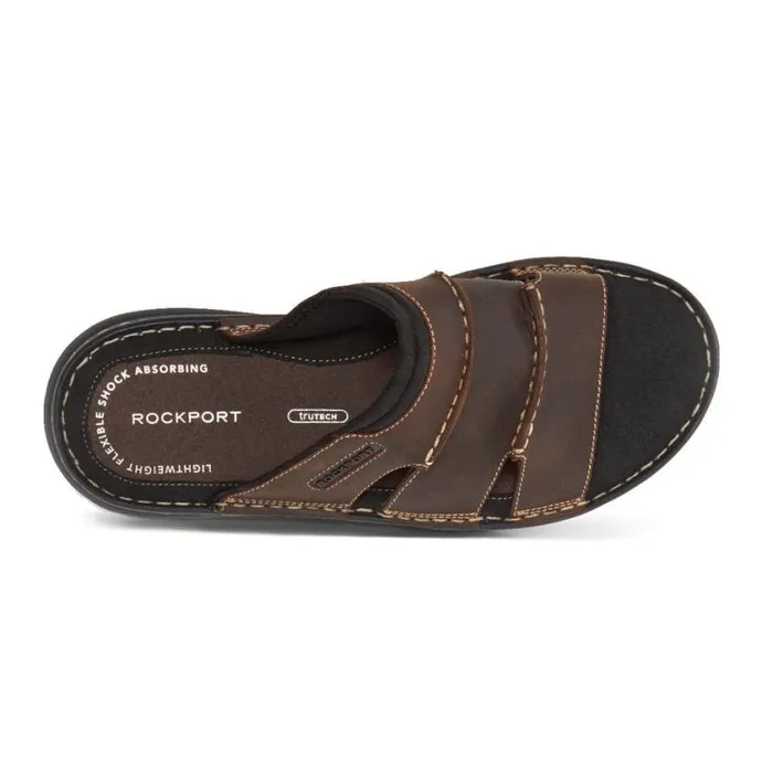 Rockport Sandals Men Darwyn Slide Brown Ii Lea