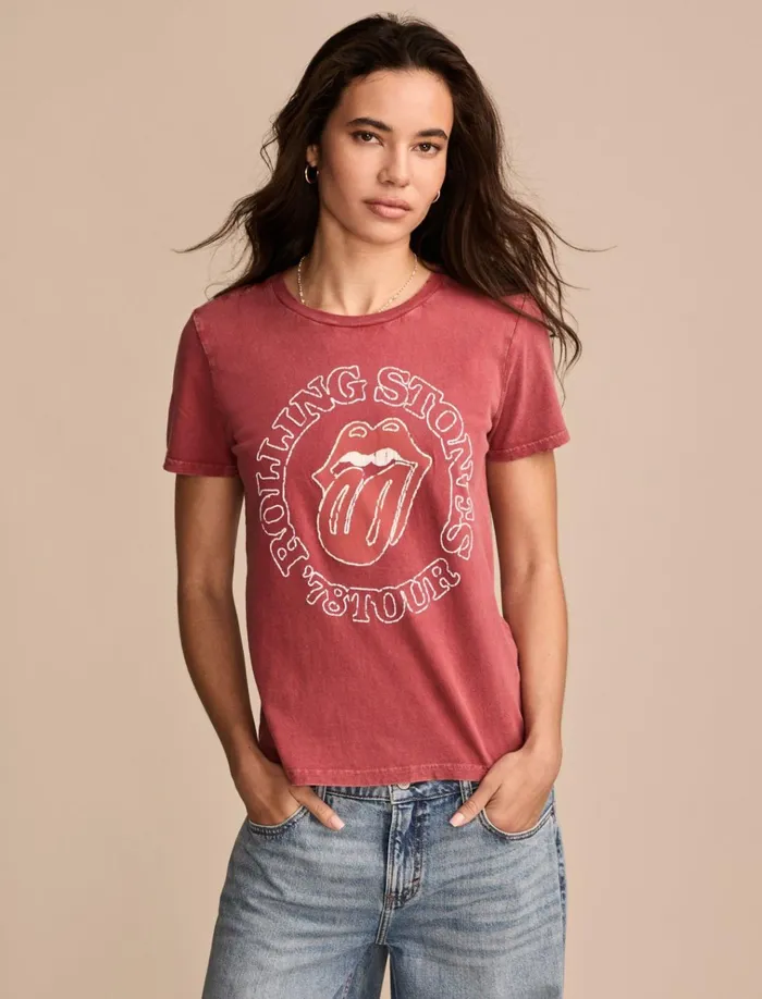 Rolling Stones 78 Tour Classic Crew Brick Red Women Lucky Brand Graphic Tees