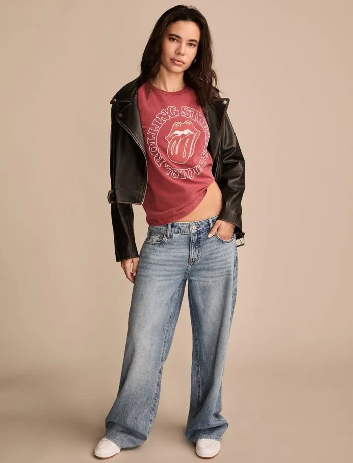 Rolling Stones 78 Tour Classic Crew Brick Red Women Lucky Brand Graphic Tees