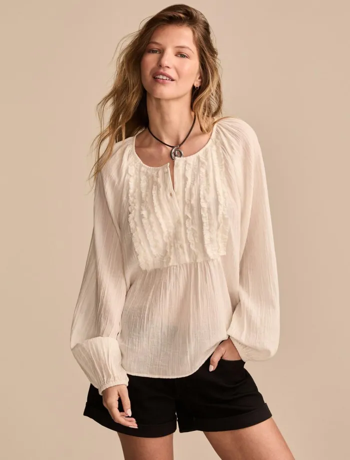 Ruffle Tuxedo Blouse Tofu Women Lucky Brand Blouses