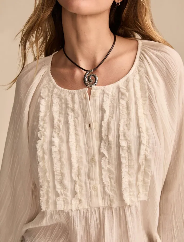 Ruffle Tuxedo Blouse Tofu Women Lucky Brand Blouses