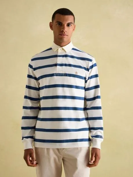 Rugby Shirts Men Joules Cream and Blue Striped Rugby Shirt
