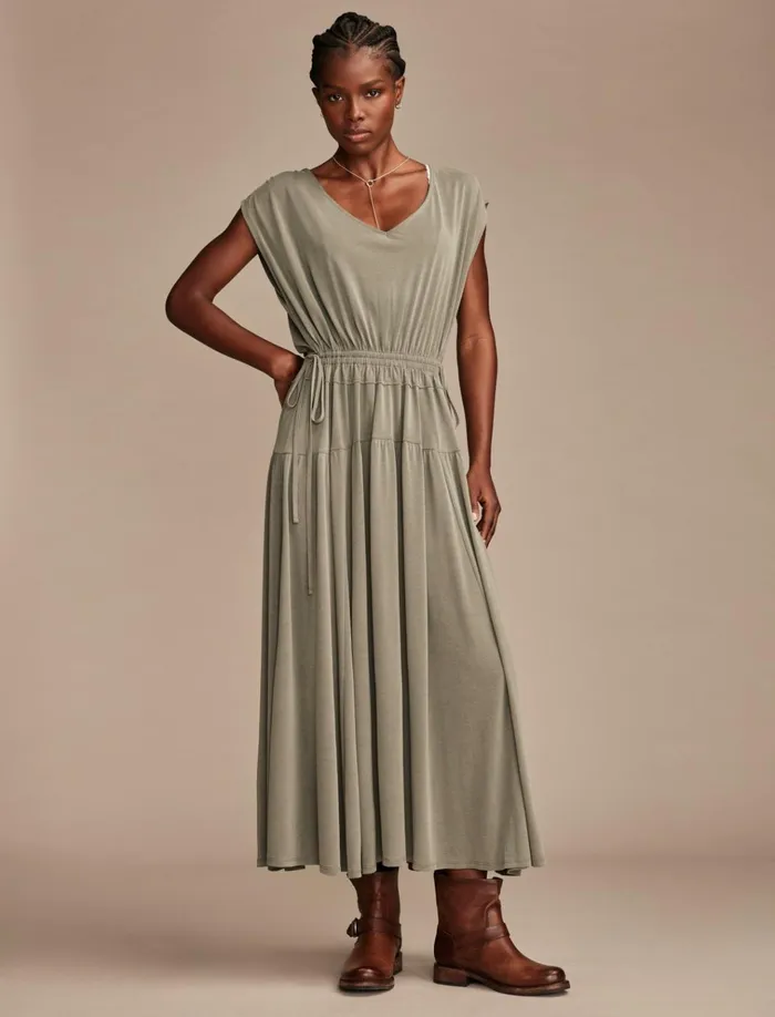 Sandwash Ruched Dress Dusty Olive Women Lucky Brand Dresses