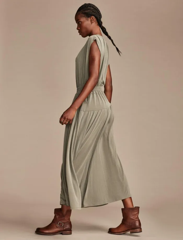 Sandwash Ruched Dress Dusty Olive Women Lucky Brand Dresses