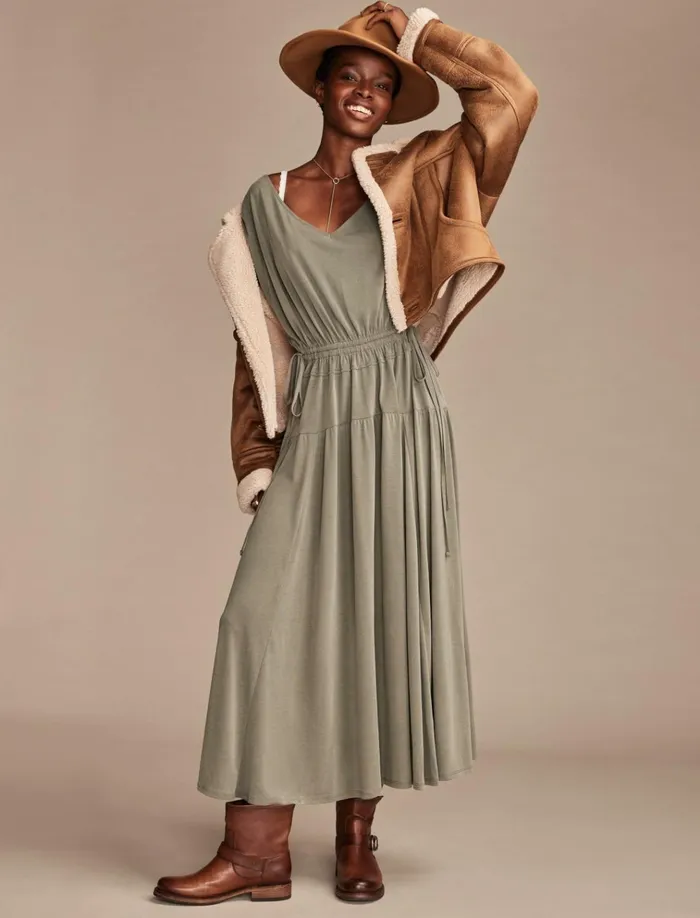 Sandwash Ruched Dress Dusty Olive Women Lucky Brand Dresses