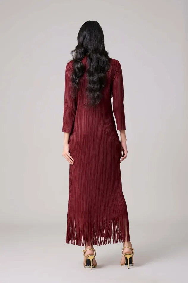 Scarlet Sage Dresses Chloe Fringed Dress 8211 Burgundy 8211 Women
