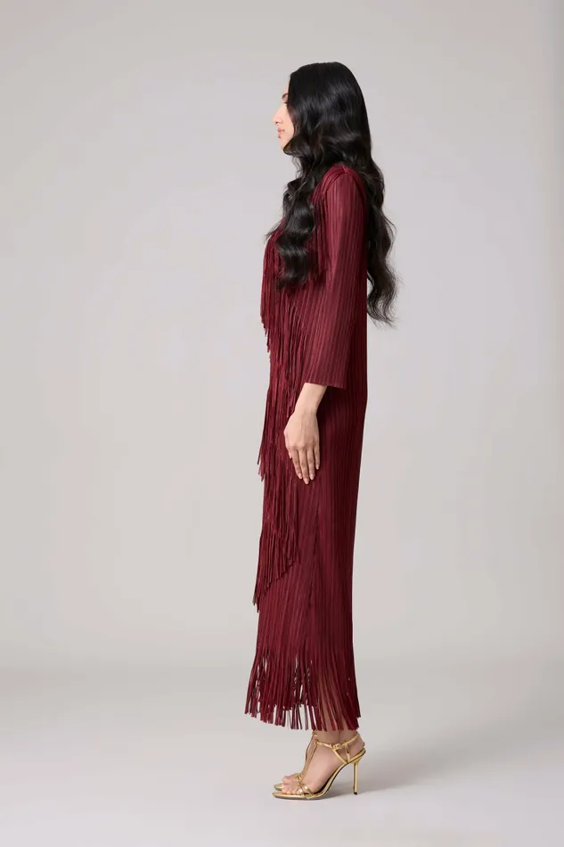 Scarlet Sage Dresses Chloe Fringed Dress 8211 Burgundy 8211 Women