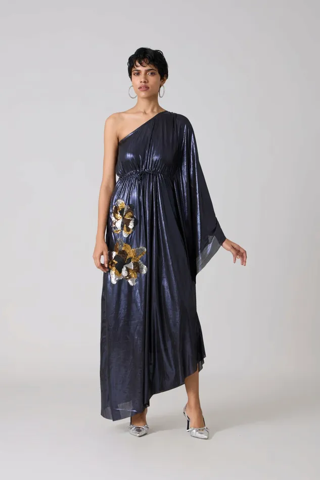 Scarlet Sage Dresses Keri Applique Dress 8211 Metallic Ink Blue 8211 Women