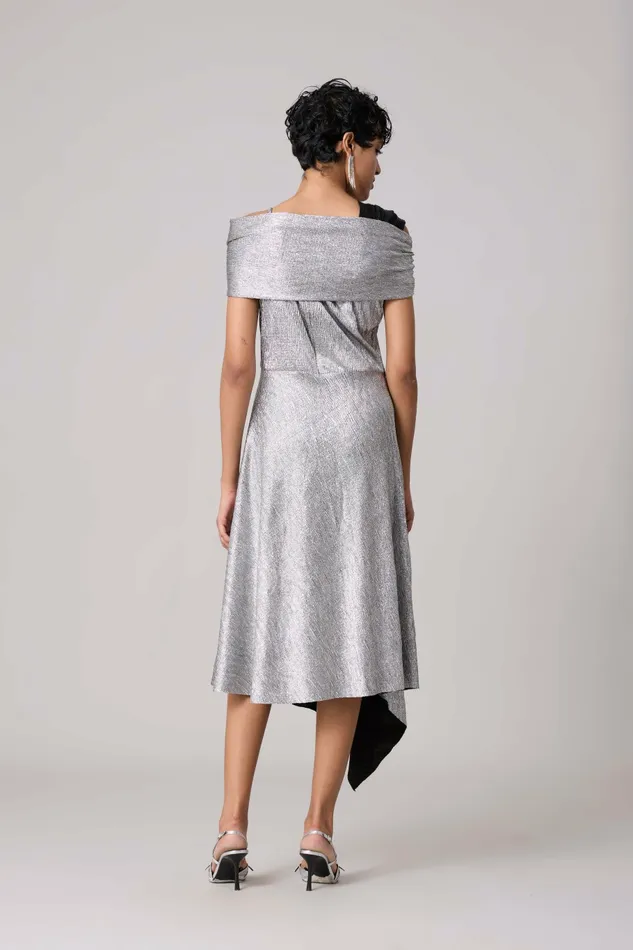 Scarlet Sage Dresses Tabita Dress 8211 Textured Metallic Silver 8211 Women