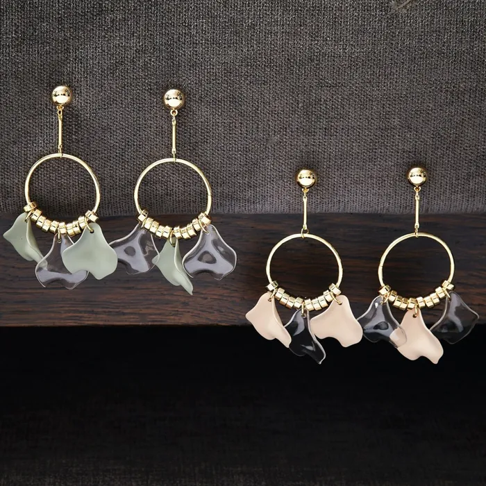 Scarlet Sage Earrings Petal Ring Earrings 8211 Clear and Sage Grey 8211 Women