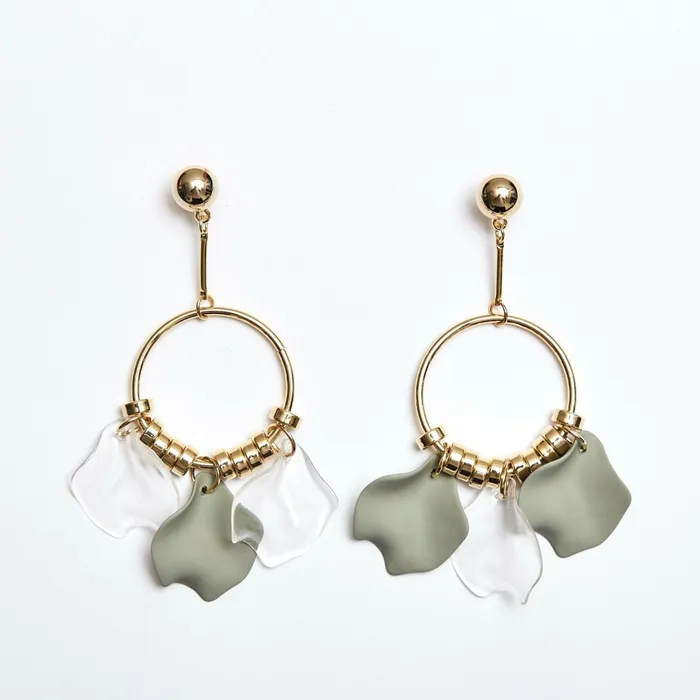 Scarlet Sage Earrings Petal Ring Earrings 8211 Clear and Sage Grey 8211 Women