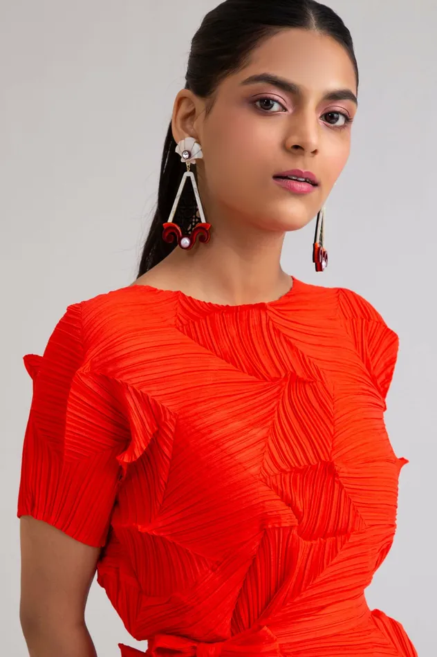 Scarlet Sage Gissa Bicalho Shell Lattice Earrings 8211 Orange Maroon and Ivory 8211 Women