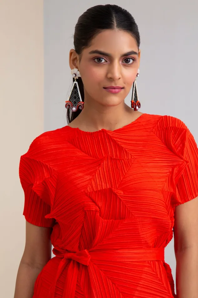 Scarlet Sage Gissa Bicalho Shell Lattice Earrings 8211 Orange Maroon and Ivory 8211 Women