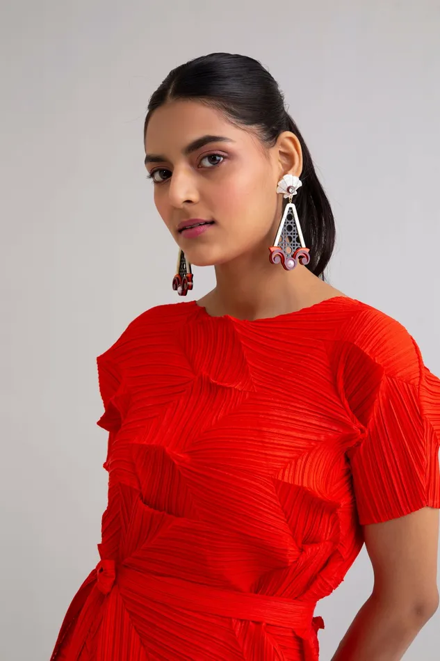 Scarlet Sage Gissa Bicalho Shell Lattice Earrings 8211 Orange Maroon and Ivory 8211 Women