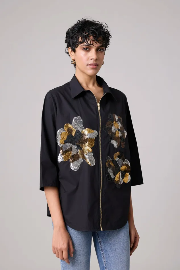 Scarlet Sage Tops Agness Applique Shirt 8211 Black 8211 Women