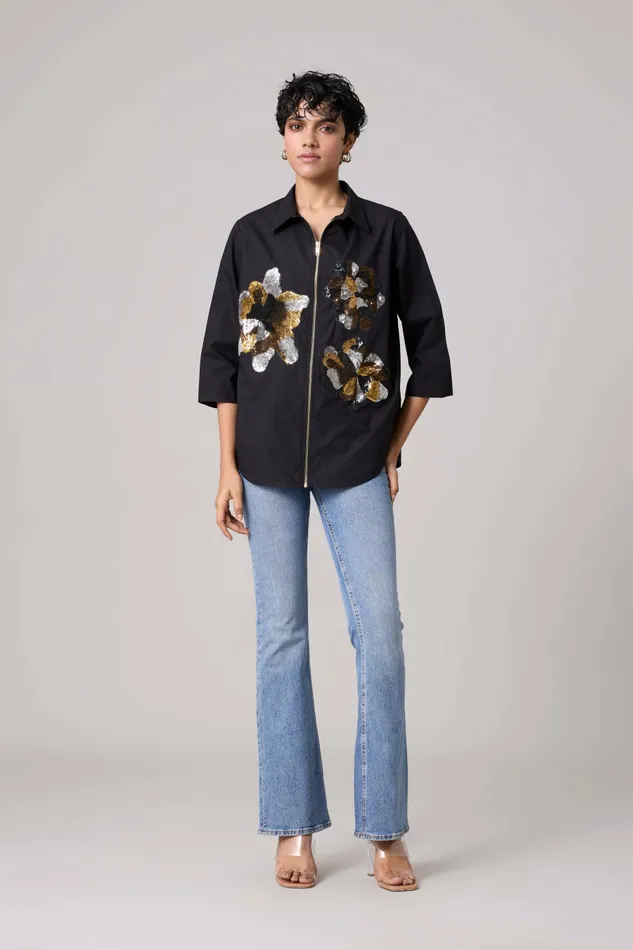 Scarlet Sage Tops Agness Applique Shirt 8211 Black 8211 Women