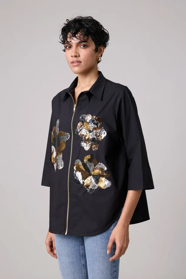 Scarlet Sage Tops Agness Applique Shirt 8211 Black 8211 Women