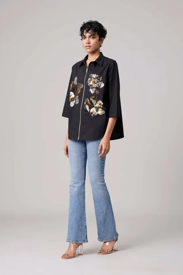 Scarlet Sage Tops Agness Applique Shirt 8211 Black 8211 Women