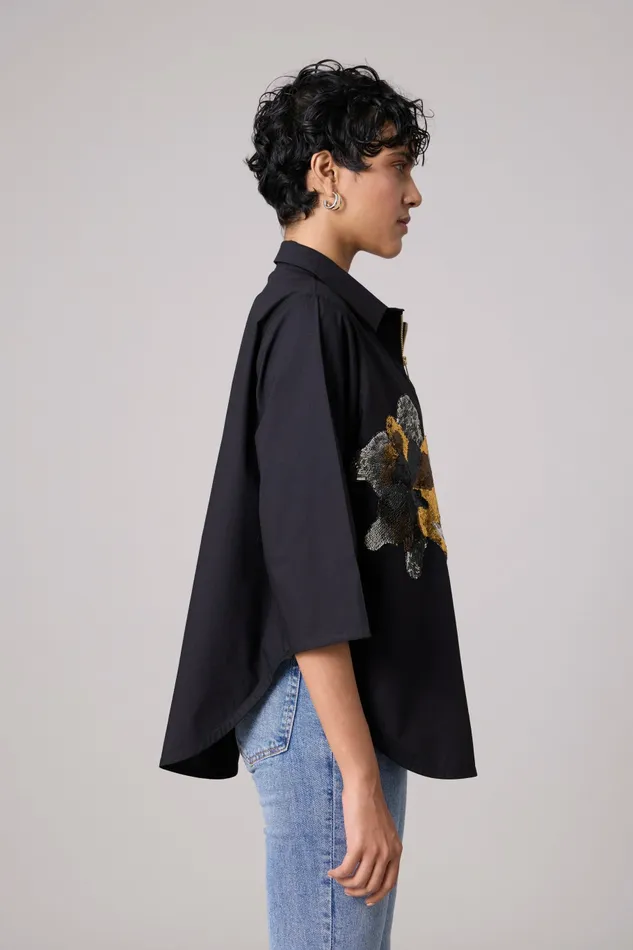 Scarlet Sage Tops Agness Applique Shirt 8211 Black 8211 Women