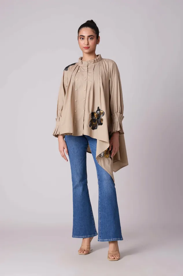 Scarlet Sage Tops Cove Applique Shirt 8211 Khaki 8211 Women