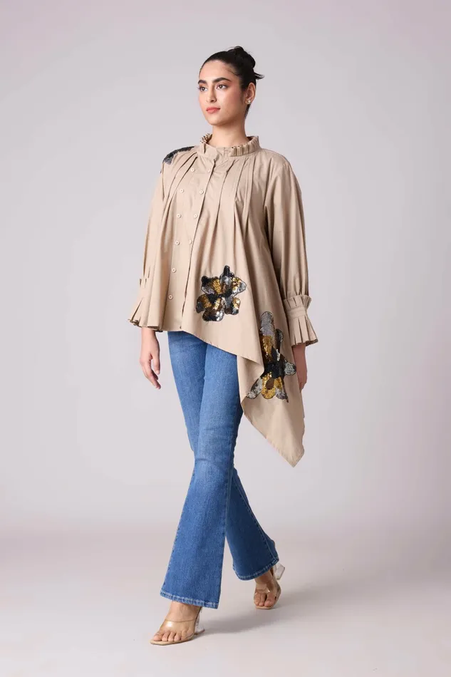 Scarlet Sage Tops Cove Applique Shirt 8211 Khaki 8211 Women