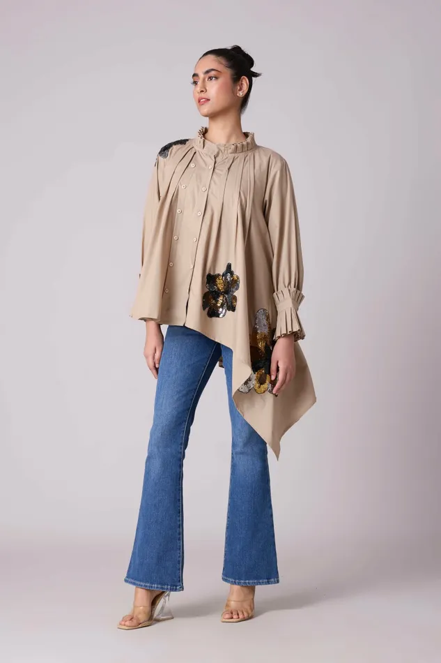 Scarlet Sage Tops Cove Applique Shirt 8211 Khaki 8211 Women