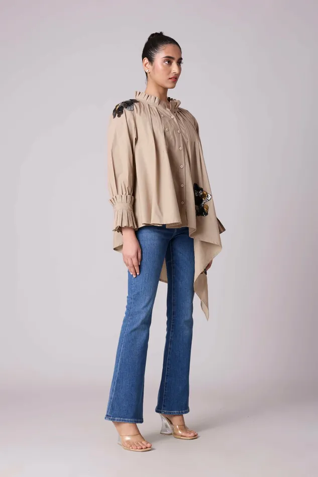 Scarlet Sage Tops Cove Applique Shirt 8211 Khaki 8211 Women