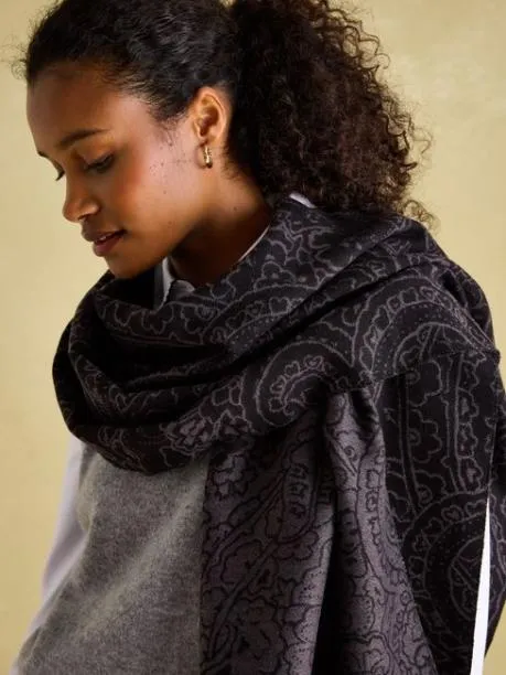 Scarves Women Joules Black and Grey DoubleSided Jacquard Scarf