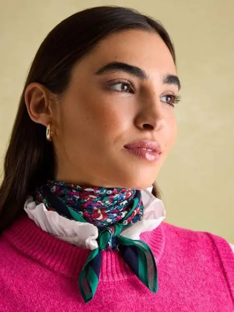 Scarves Women Joules Multi Navy Printed Lightweight Square Scarf