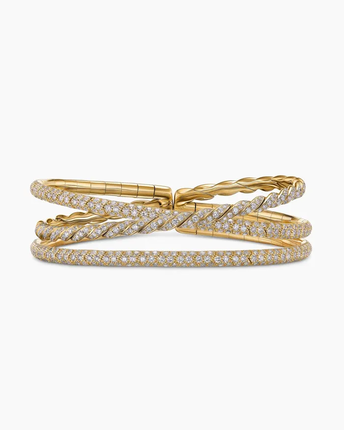 Sculpted Cable Flex Three Row Bracelet In 18K Yellow Gold With Diamonds 21mm Women David Yurman Bangle