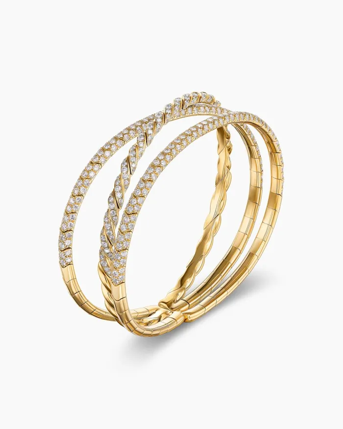 Sculpted Cable Flex Three Row Bracelet In 18K Yellow Gold With Diamonds 21mm Women David Yurman Bangle Sculpted Cable Flex Three Row Bracelet In 18K Yellow Gold With Diamonds 21mm Women David Yurman Bangle