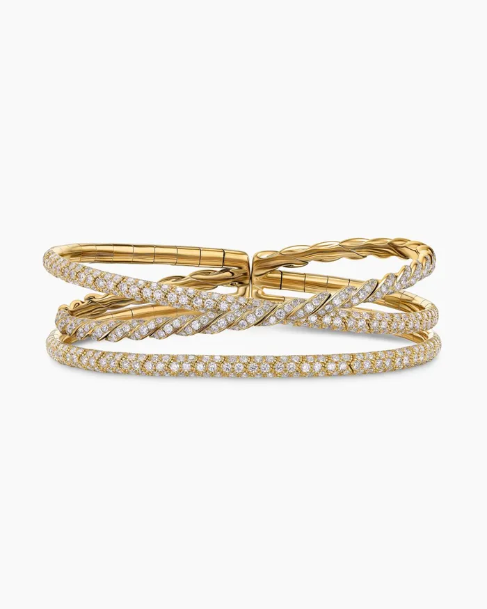 Sculpted Cable Flex Three Row Bracelet In 18K Yellow Gold With Diamonds 21mm Women David Yurman Bangle Sculpted Cable Flex Three Row Bracelet In 18K Yellow Gold With Diamonds 21mm Women David Yurman Bangle