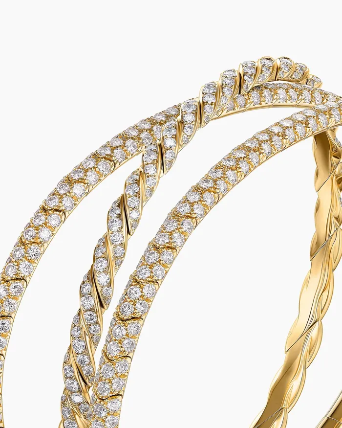 Sculpted Cable Flex Three Row Bracelet In 18K Yellow Gold With Diamonds 21mm Women David Yurman Bangle Sculpted Cable Flex Three Row Bracelet In 18K Yellow Gold With Diamonds 21mm Women David Yurman Bangle